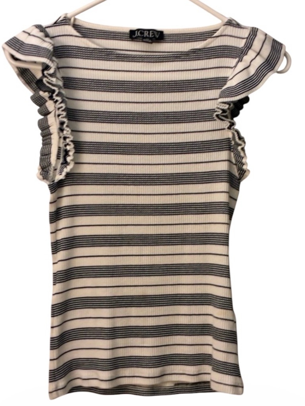 J. Crew Ruffle Sleeve Striped Top - Navy and White